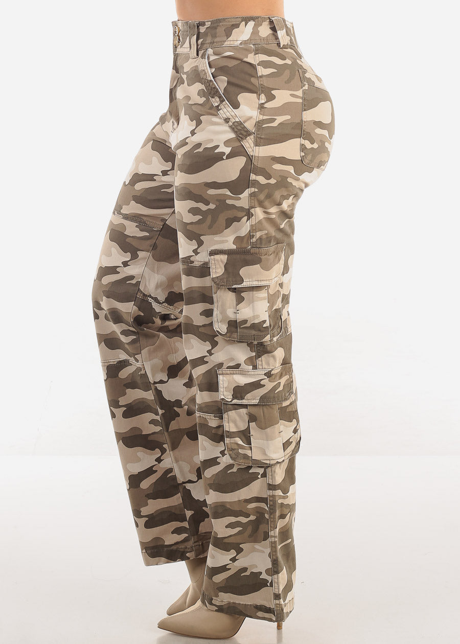 Butt Lift Straight Wide Leg Camo Cargo Jeans