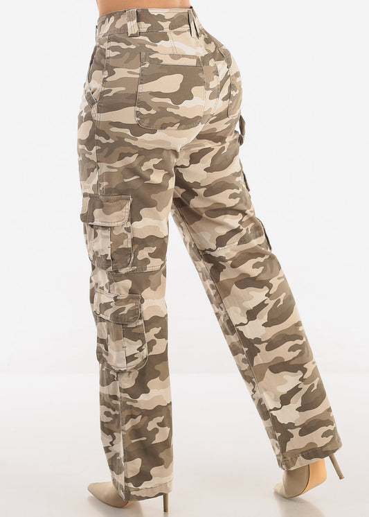 Butt Lift Straight Wide Leg Camo Cargo Jeans