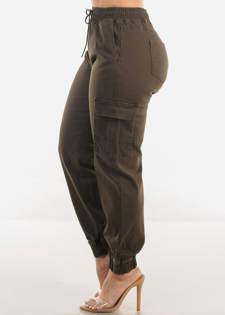 High Waist Hyper Stretch Cuffed Cargo Jogger Pants Olive