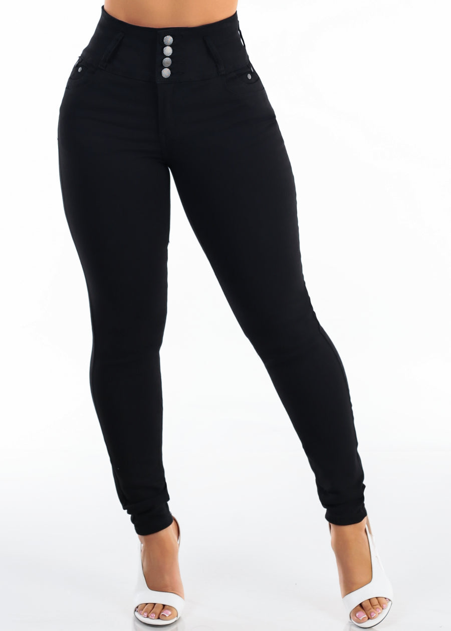 MX JEANS Butt Lift Super High Waist Black Stretch Skinny Jeans