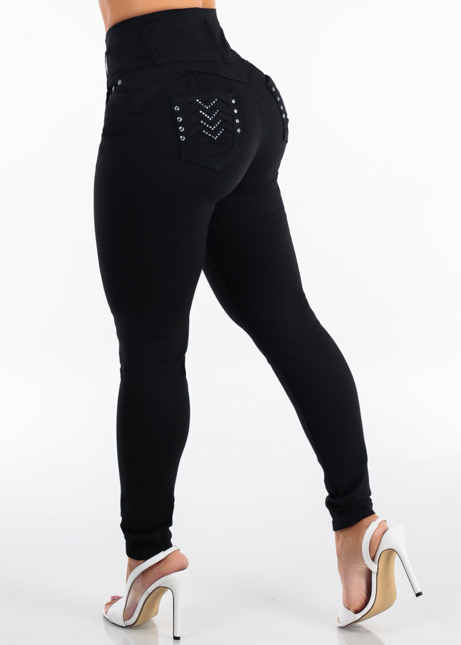 MX JEANS Butt Lift Super High Waist Black Stretch Skinny Jeans