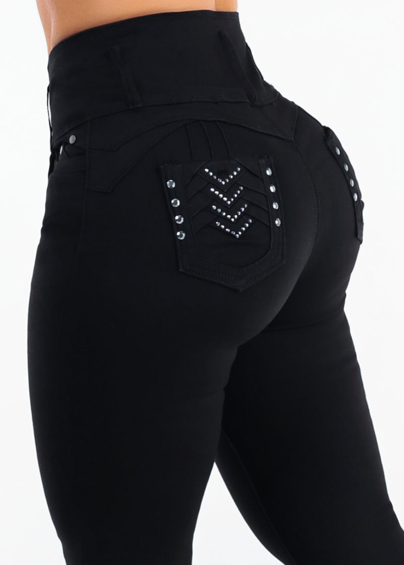 MX JEANS Butt Lift Super High Waist Black Stretch Skinny Jeans