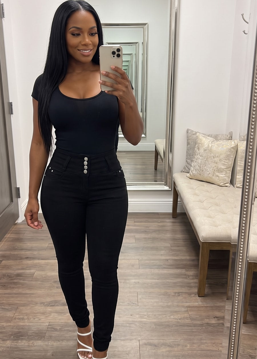MX JEANS Butt Lift Super High Waist Black Stretch Skinny Jeans, view 12 of 14