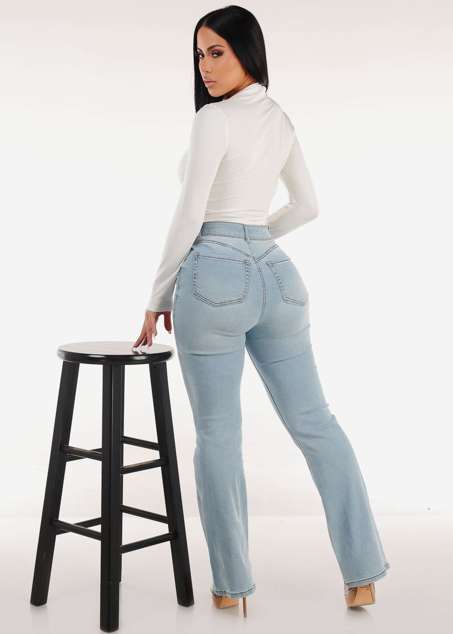 Super High Waist Butt Lift Bootcut Jeans Light Wash