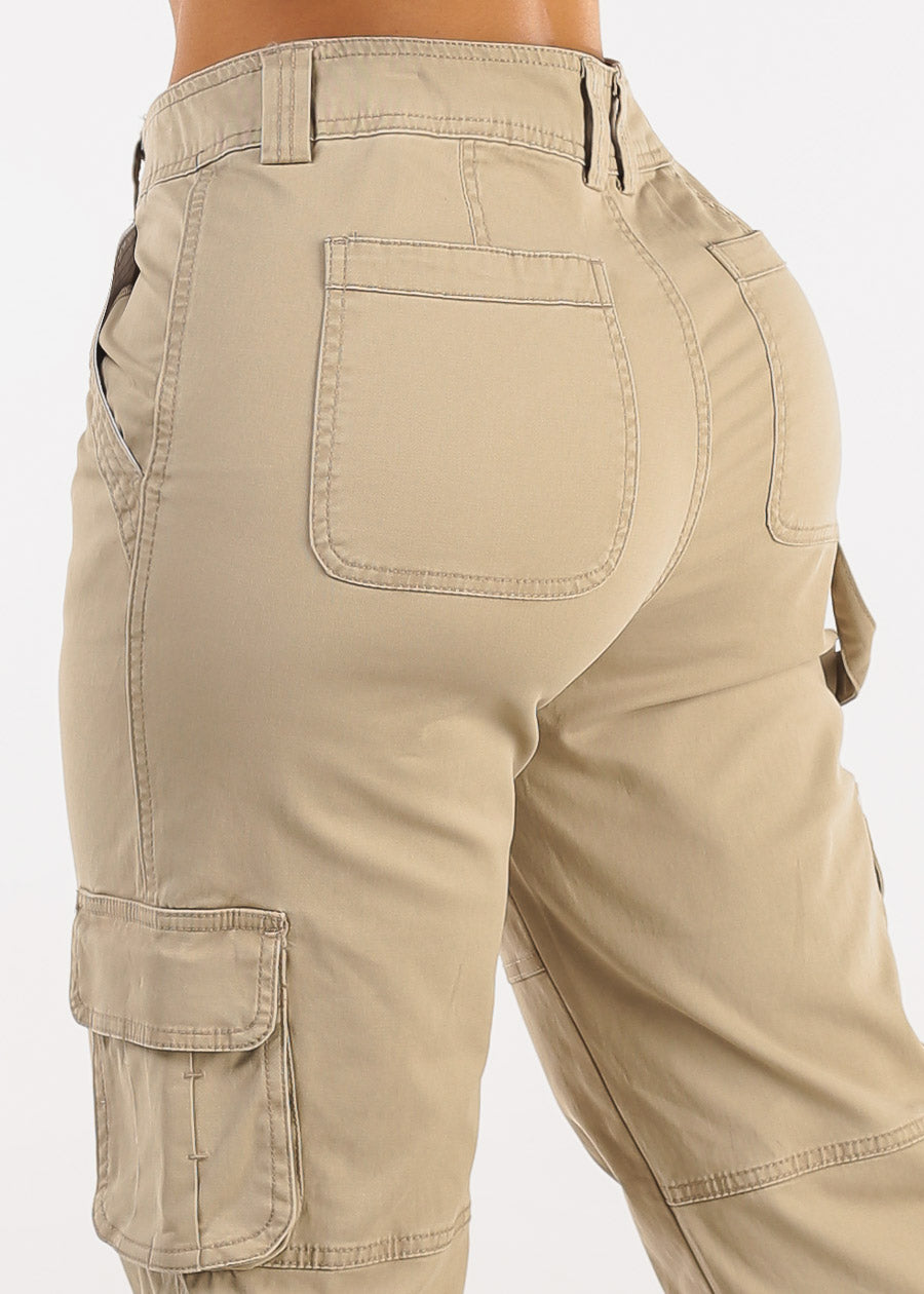 Butt Lift Straight Wide Leg Cargo Jeans Khaki