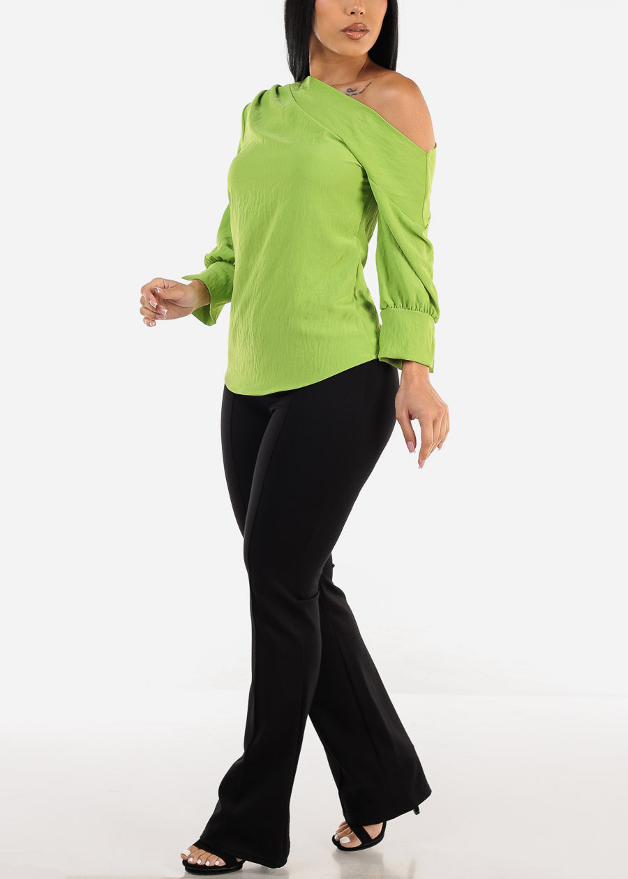 Asymmetrical One Shoulder Blouse Lime