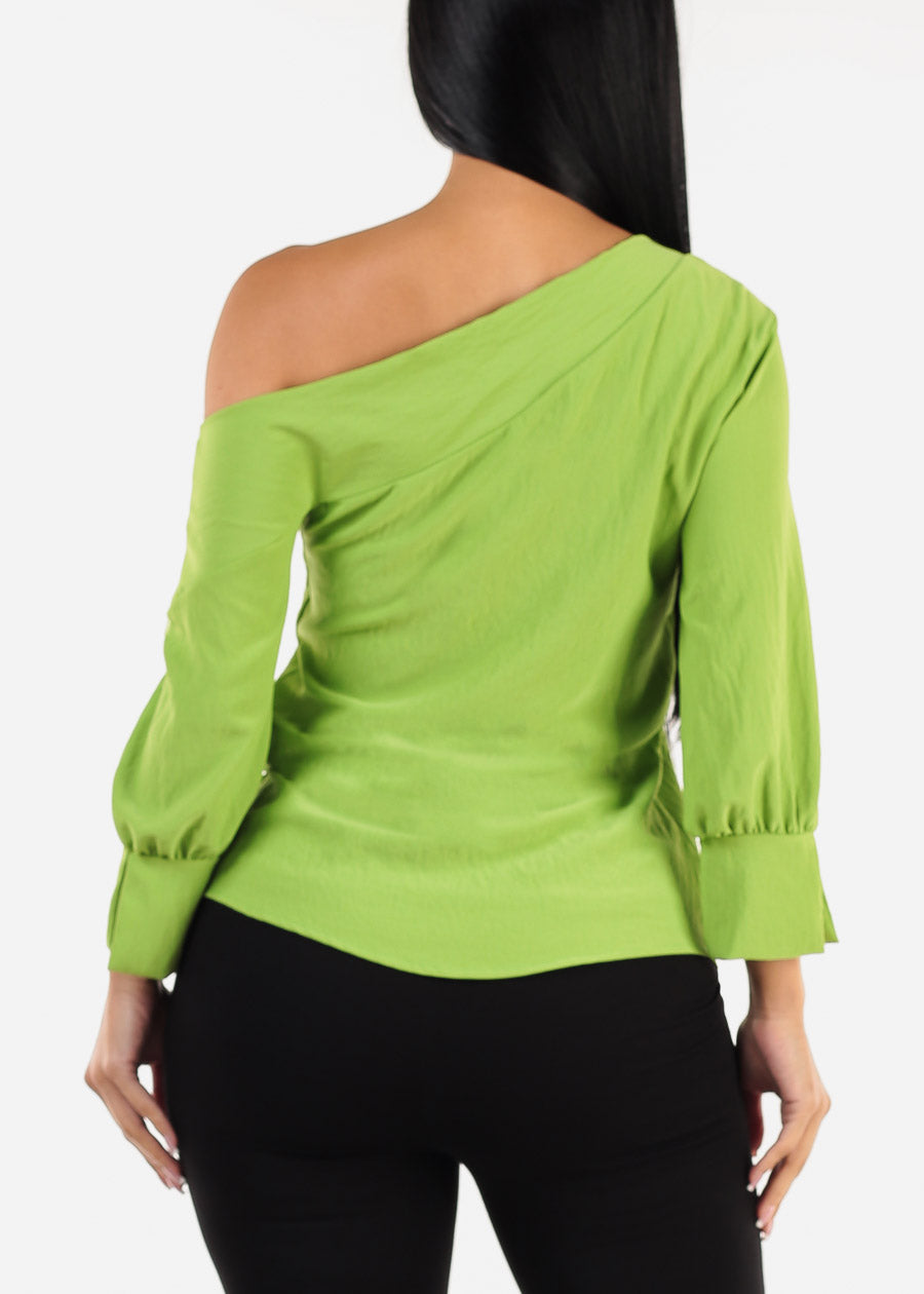 Asymmetrical One Shoulder Blouse Lime