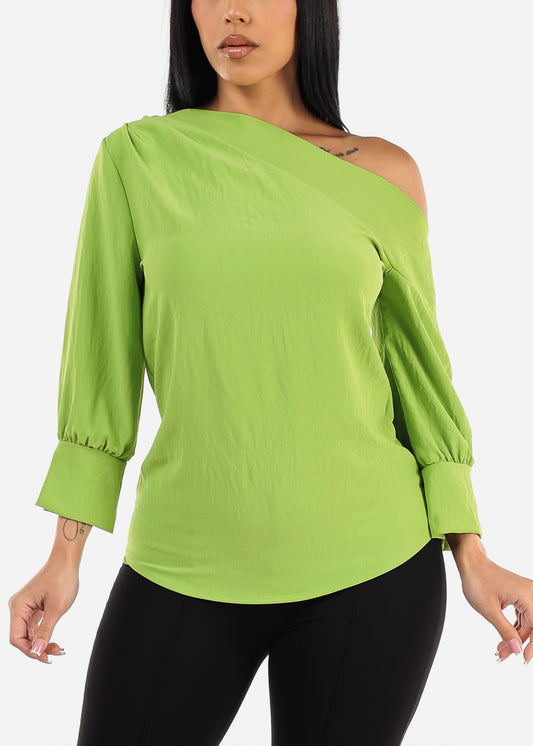 Asymmetrical One Shoulder Blouse Lime