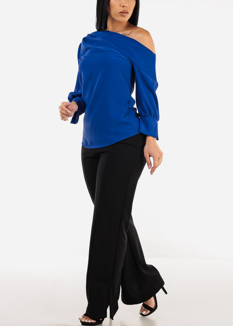 Asymmetrical One Shoulder Blouse Royal Blue