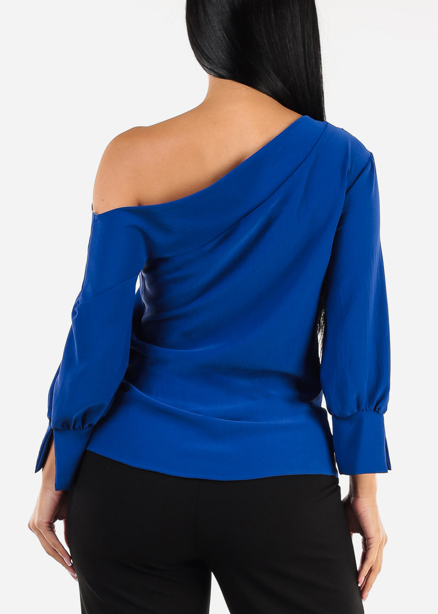 Asymmetrical One Shoulder Blouse Royal Blue