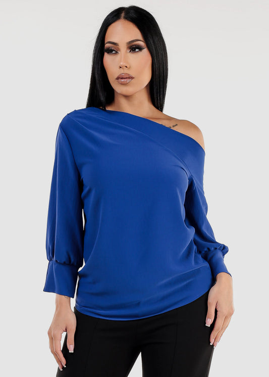 Asymmetrical One Shoulder Blouse Royal Blue