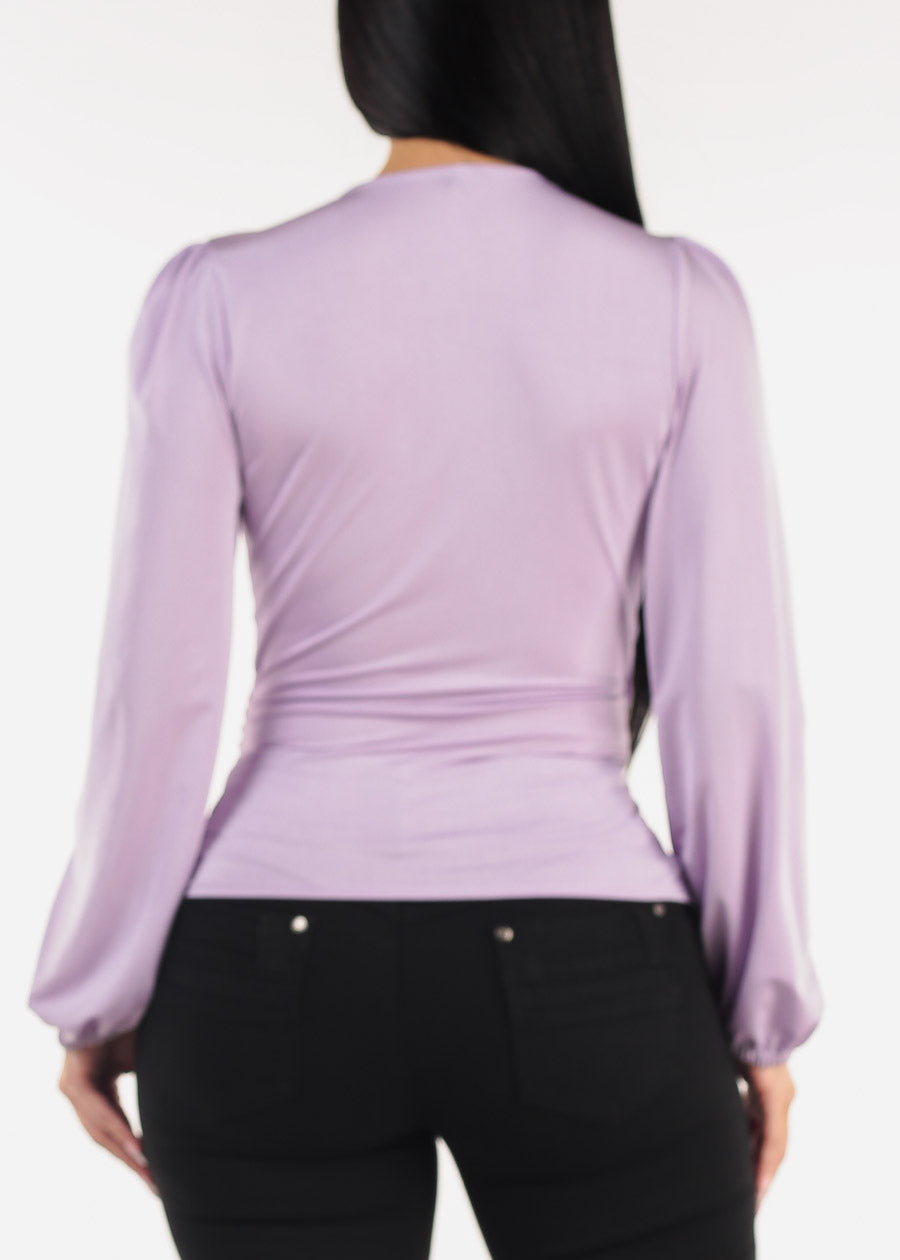 Ruched Surplice Long Sleeve Blouse Lilac