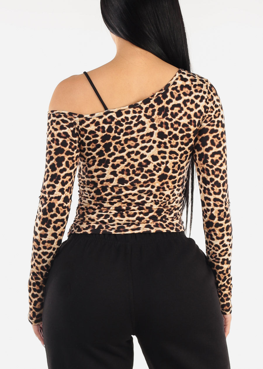 Asymmetrical Neckline Animal Print Top