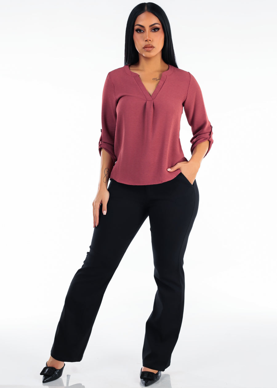 Quarter Sleeve Vneck Blouse Dusty Rose, view 2 of 4