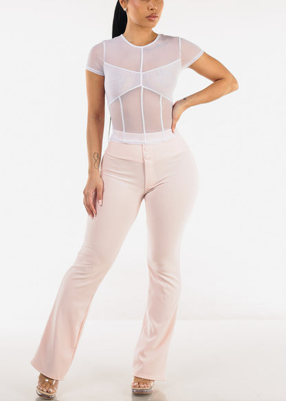 White Short Sleeve Stretchy Mesh Crop Top