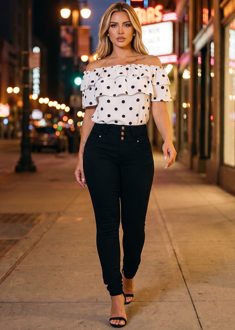 Off Shoulder Polka Dot Blouse White