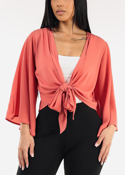 Kimono Sleeve Tie Front Cardigan Terracota