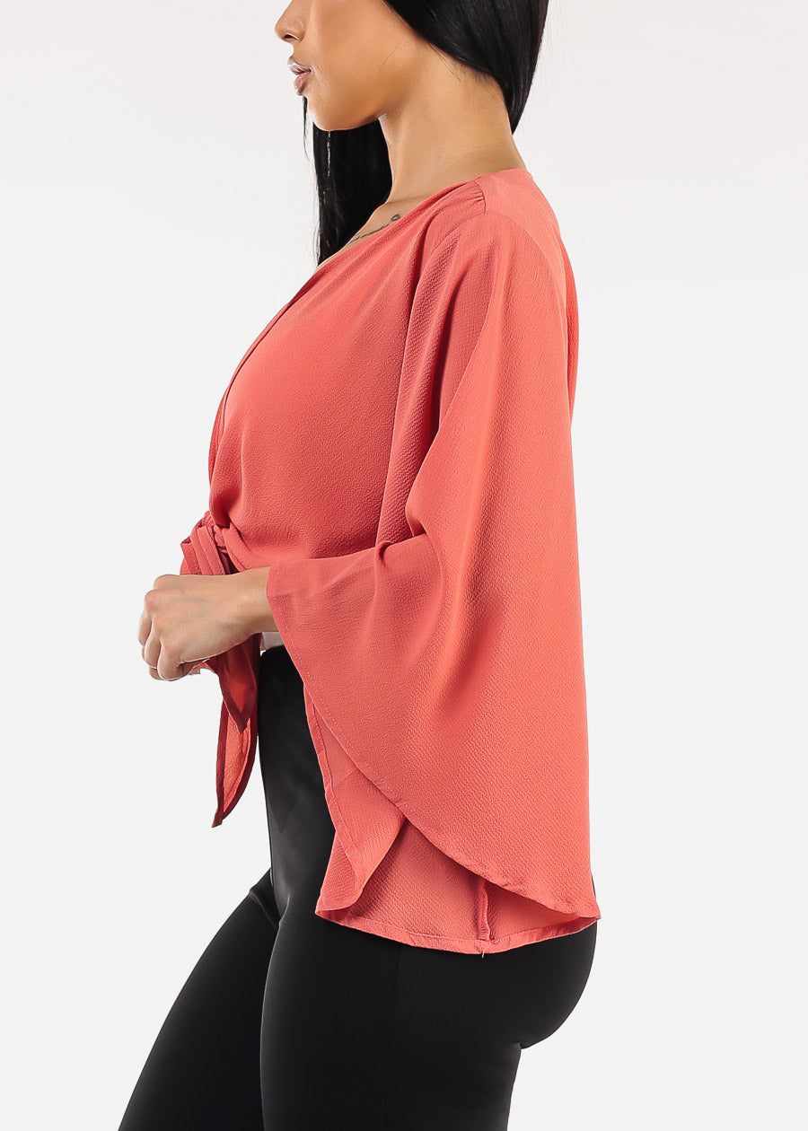 Kimono Sleeve Tie Front Cardigan Terracota