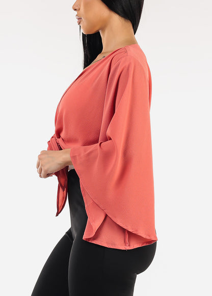 Kimono Sleeve Tie Front Cardigan Terracota