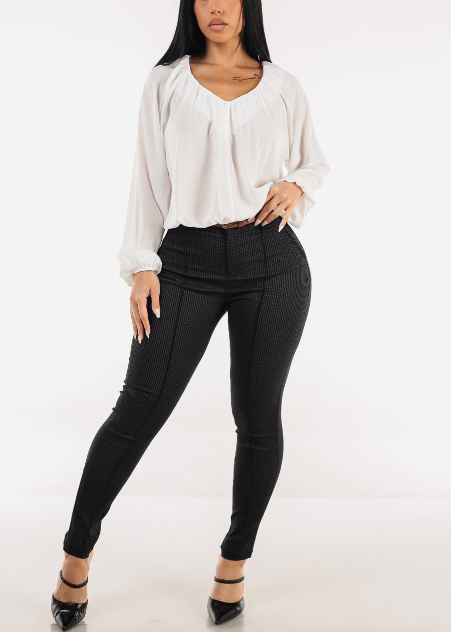 Long Sleeve White Pleated Blouse