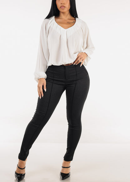 Long Sleeve White Pleated Blouse