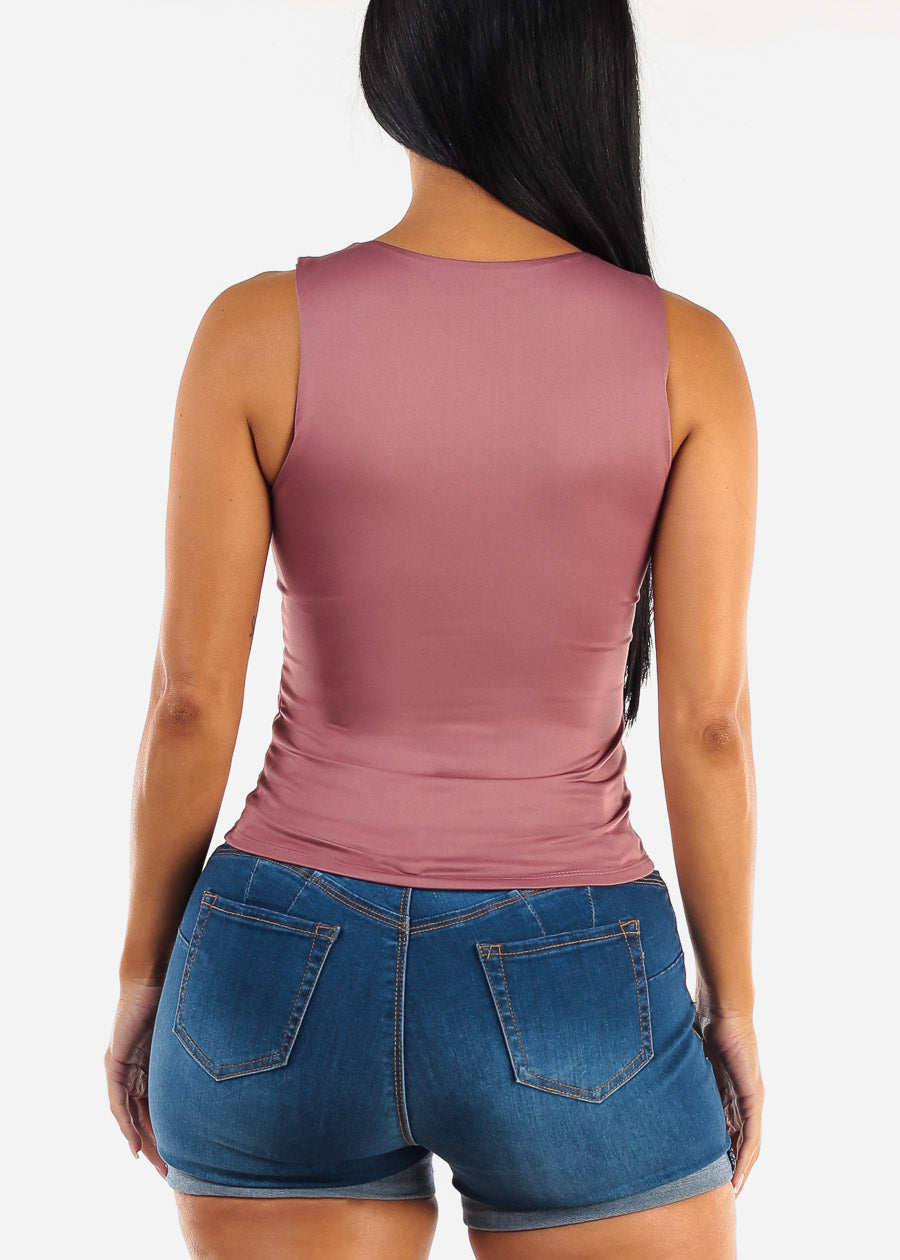 Sleeveless Double Layered Scoop Neck Top Mauve