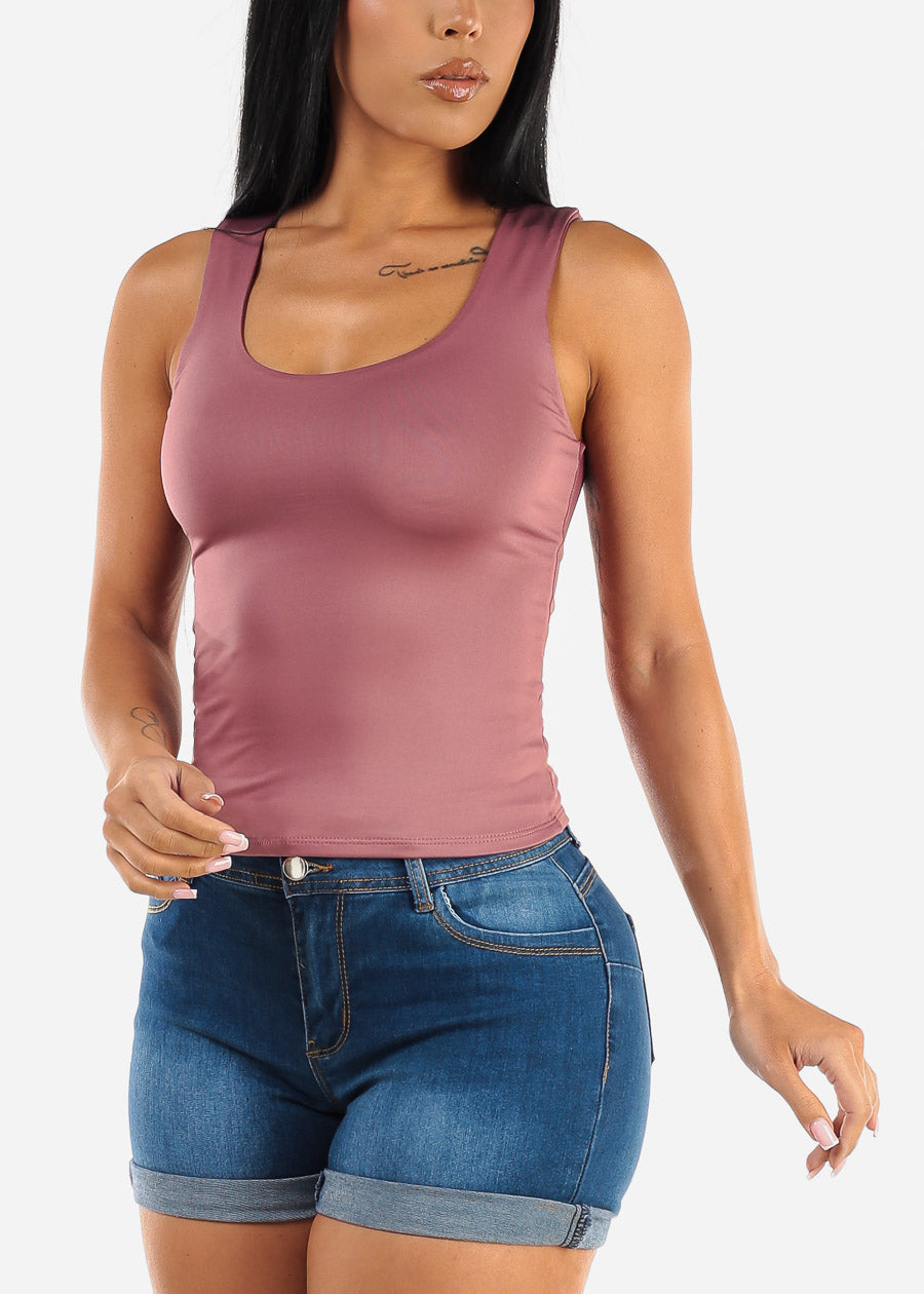 Sleeveless Double Layered Scoop Neck Top Mauve