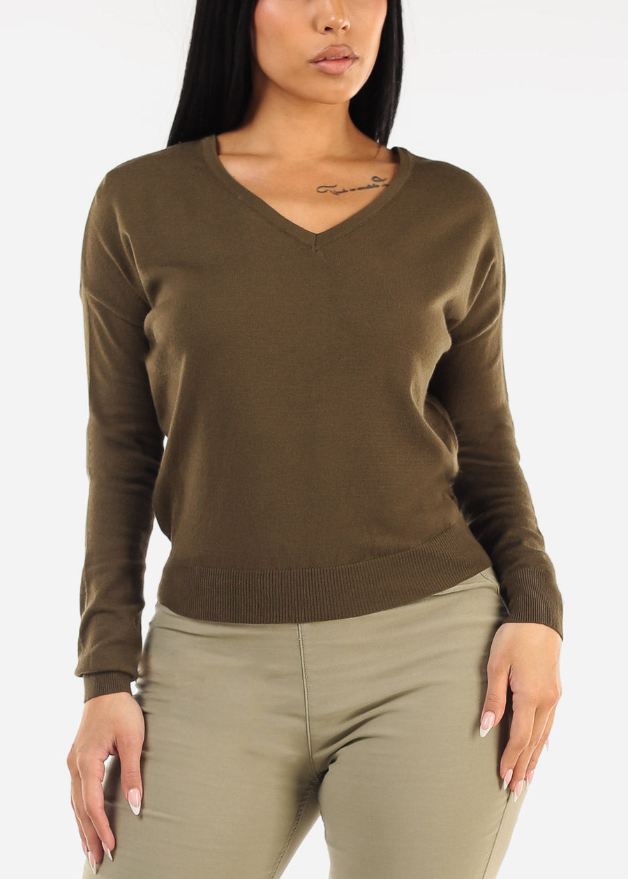 Criss Cross Back Long Sleeve Sweater Top Olive