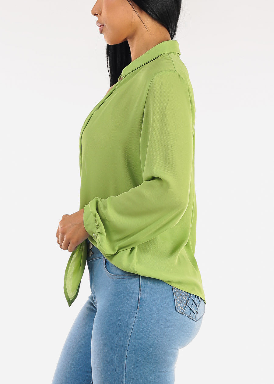 Long Sleeve Tie Front Lightweight Cardigan Light Green
