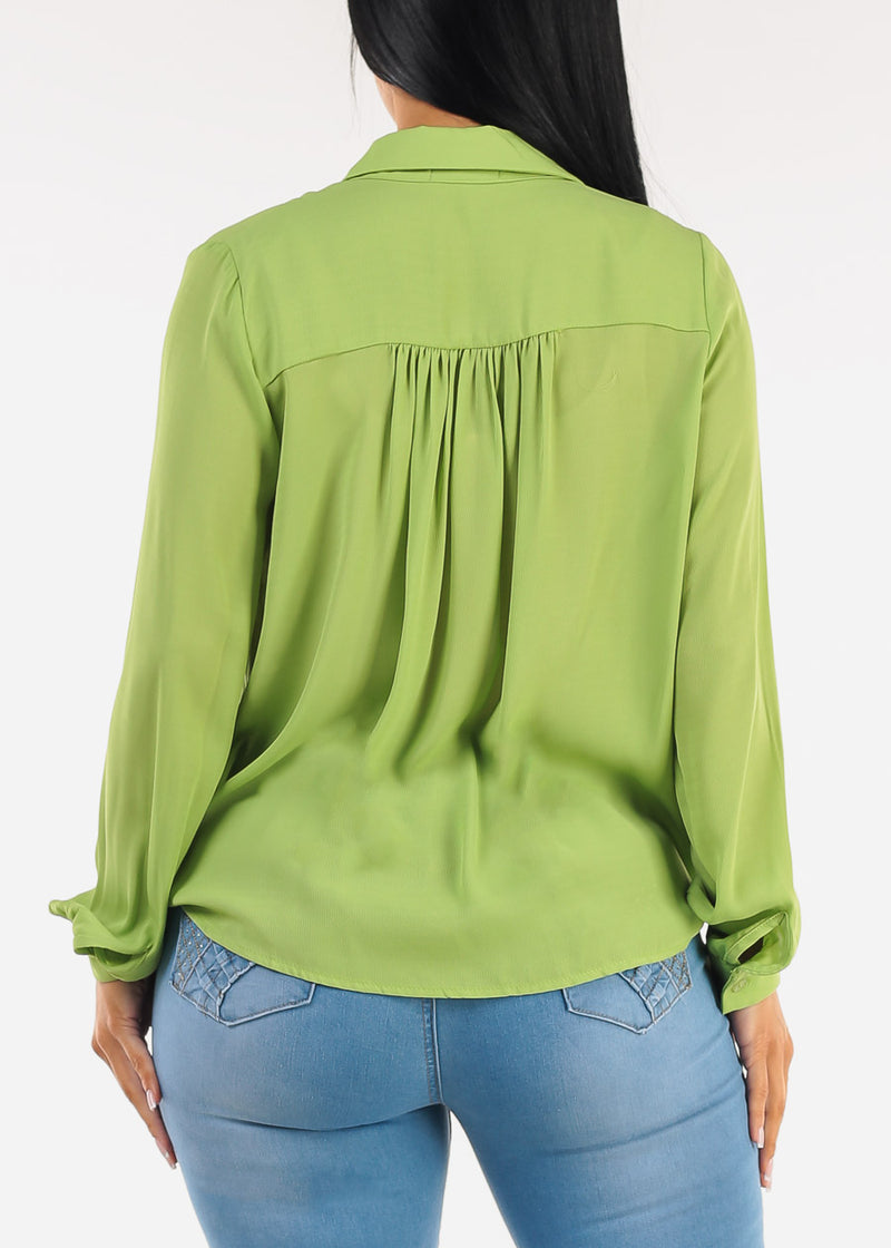 Long Sleeve Tie Front Lightweight Cardigan Light Green