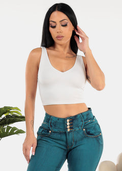 Double Layered White Vneck Crop Top
