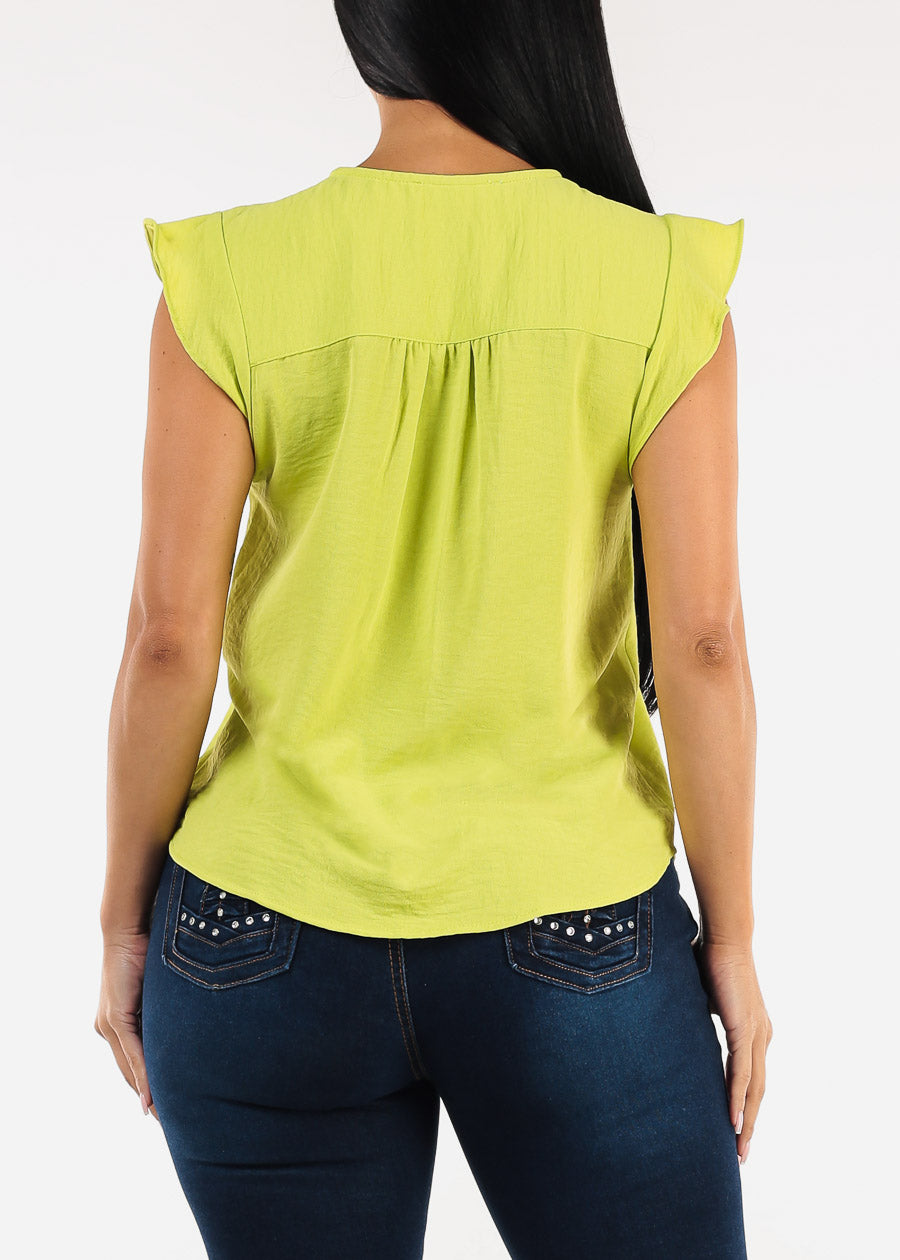 Short Sleeve Vneck Blouse Lime