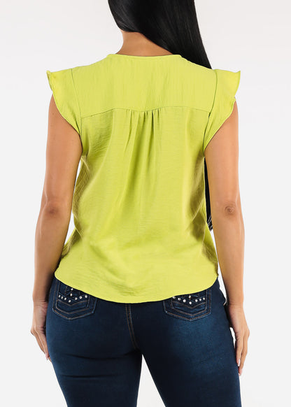 Short Sleeve Vneck Blouse Lime
