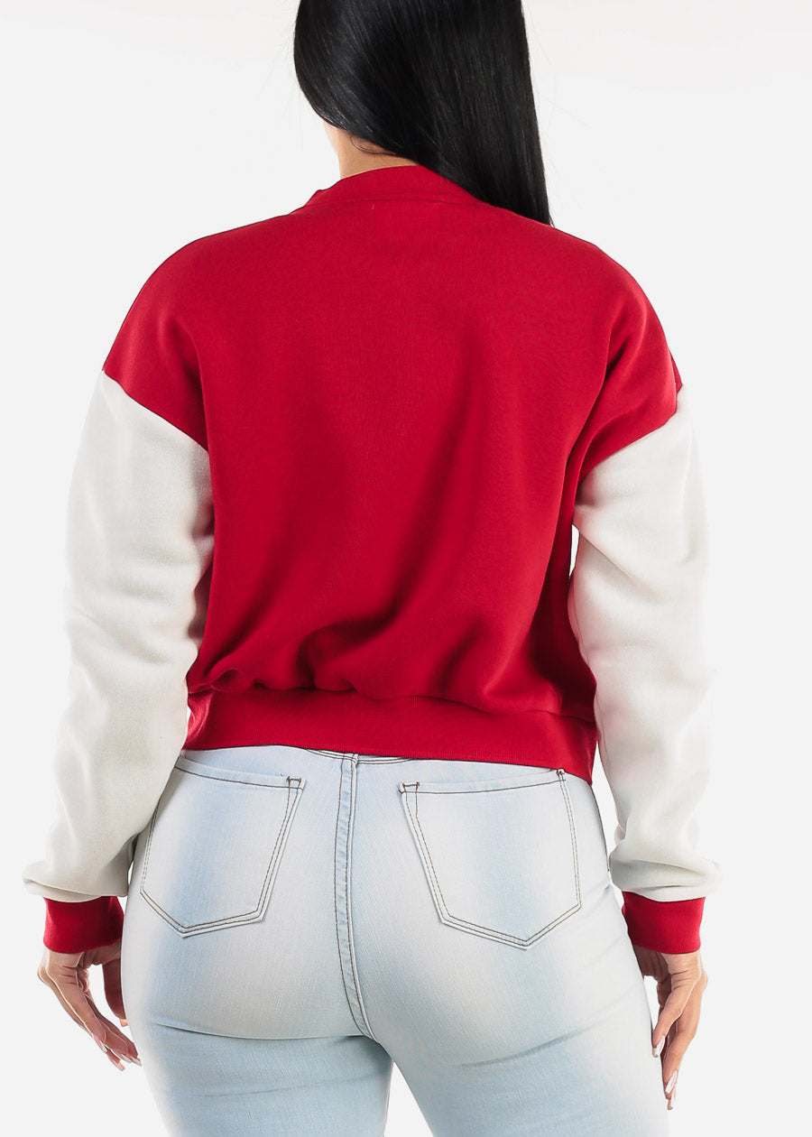 Long Sleeve Fleece Varsity Jacket Red