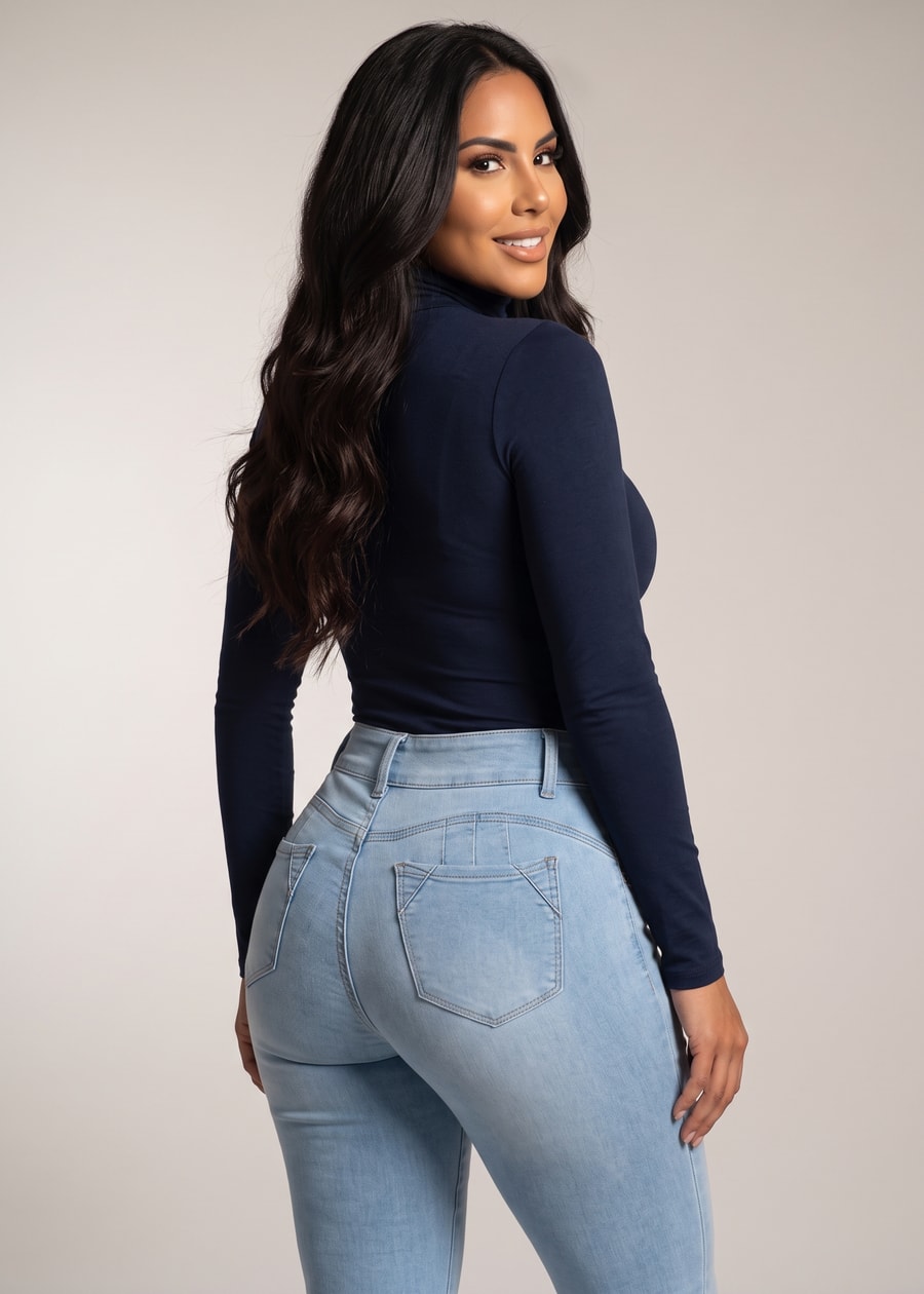 Long Sleeve Turtleneck Stretch Top Navy, view 4 of 4