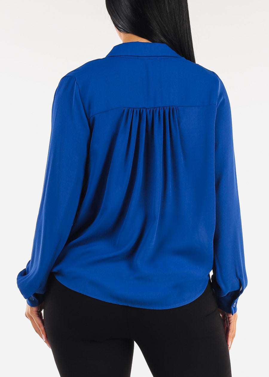 Long Sleeve Tie Front Lightweight Cardigan Royal Blue