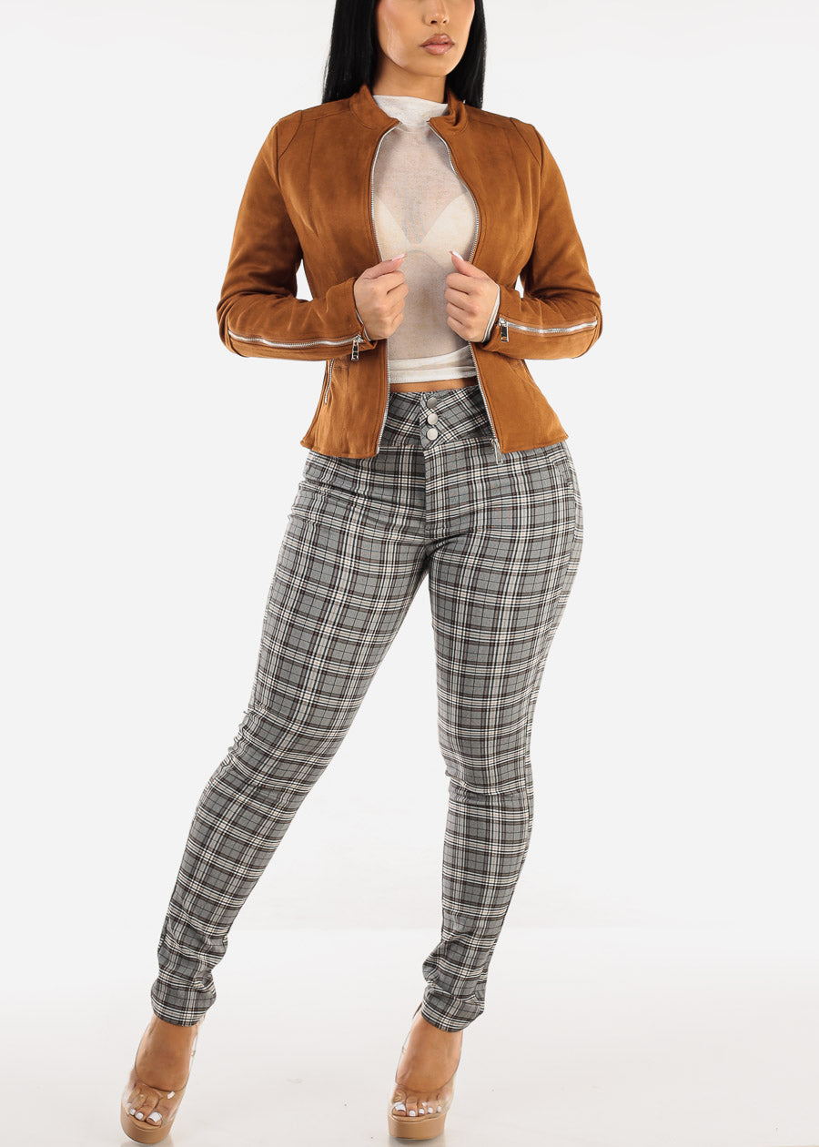 Super High Waist Plaid Skinny Pants