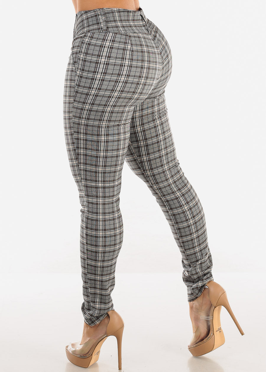 Super High Waist Plaid Skinny Pants