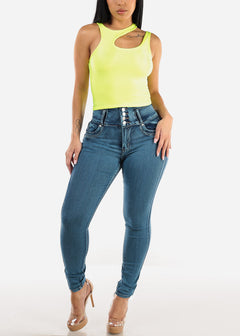 Sleeveless Cut Out Fitted Top Neon Lime