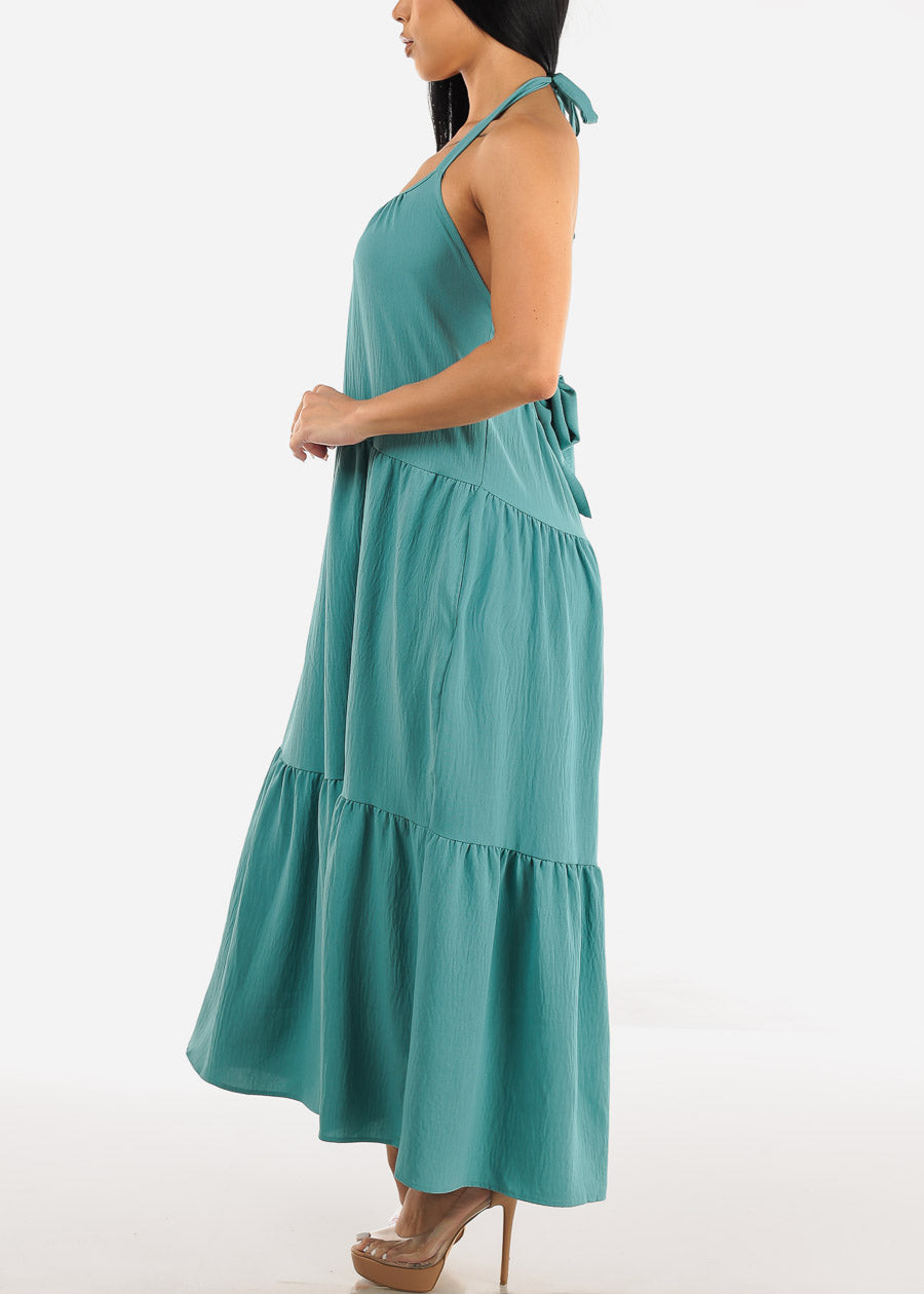 Open Back Halter Maxi Dress Teal