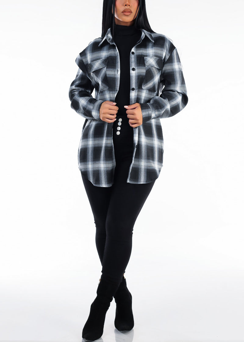 Long Sleeve Stretch Ribbed Turtleneck Top Black