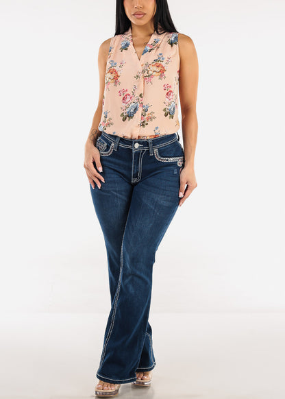 Sleeveless Vneck Floral Chiffon Blouse Blush