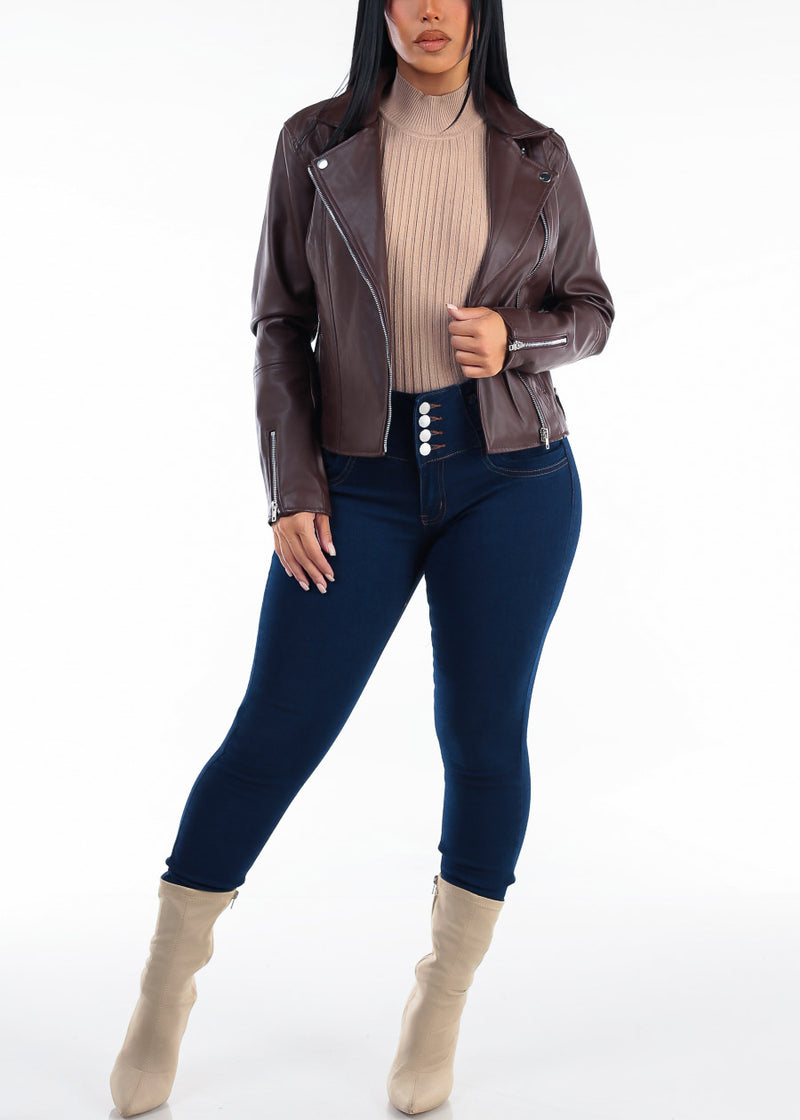 Ribbed Long Sleeve Mock Neck Sweater Khaki