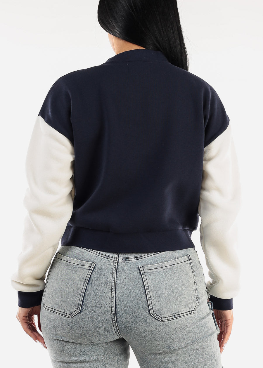 Long Sleeve Fleece Varsity Jacket Navy