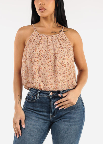 Sleeveless Floral Camisole Blouse Taupe