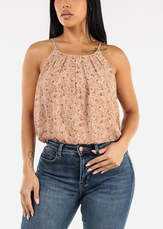 Sleeveless Floral Camisole Blouse Taupe