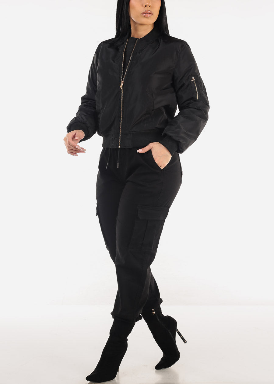 Black Zip Up Windbreaker Bomber Jacket