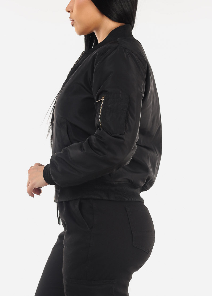 Black Zip Up Windbreaker Bomber Jacket