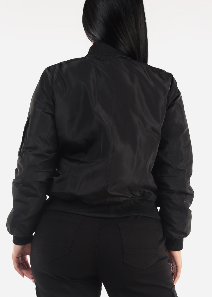 Black Zip Up Windbreaker Bomber Jacket