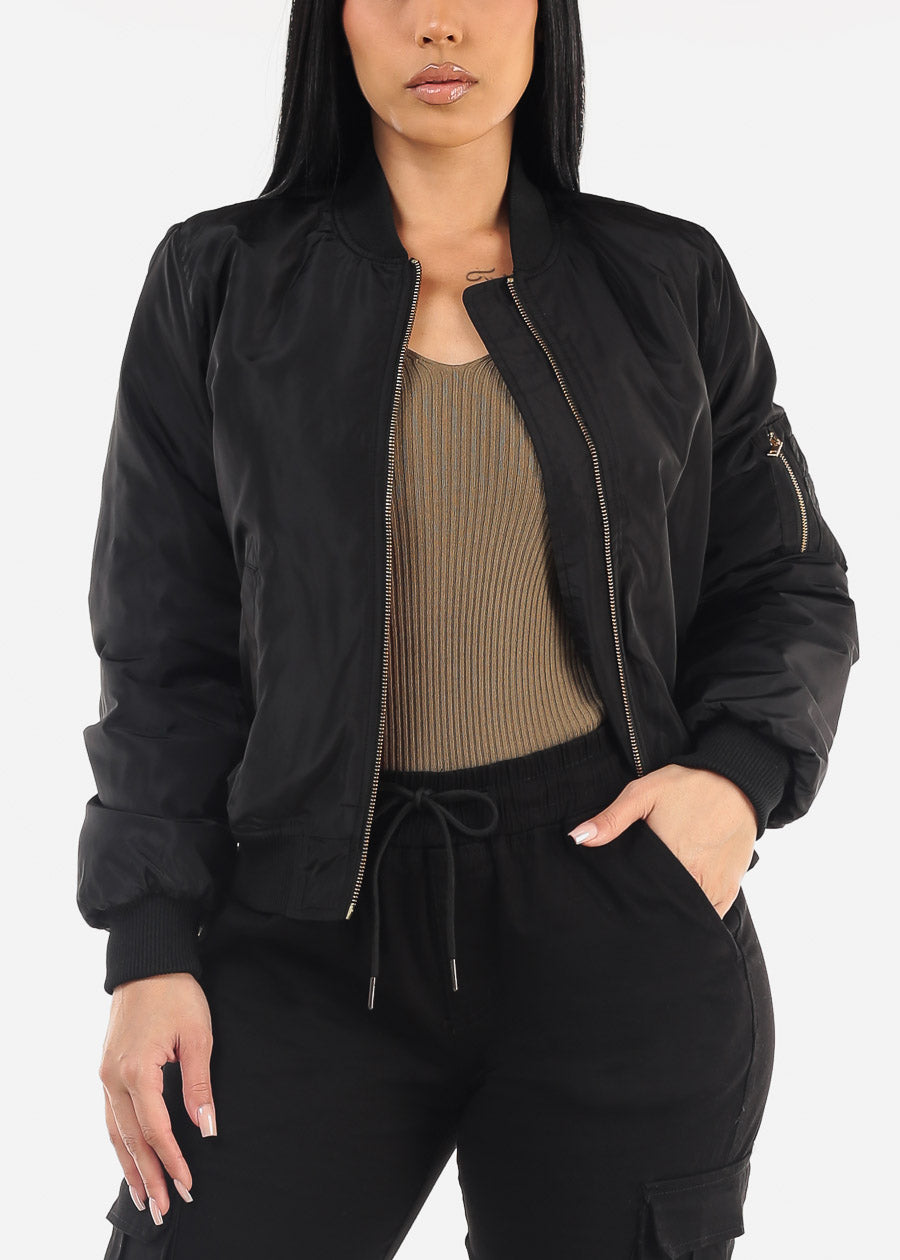 Black Zip Up Windbreaker Bomber Jacket